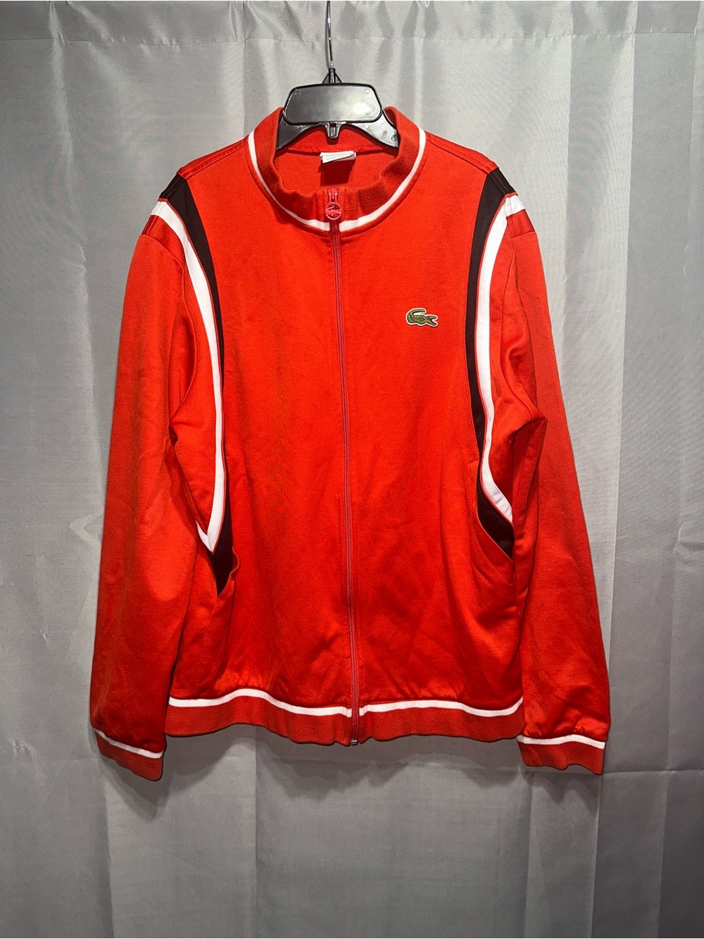 Lacoste Red Men’s Bomber-Style Track Jacket with White & Black Trim